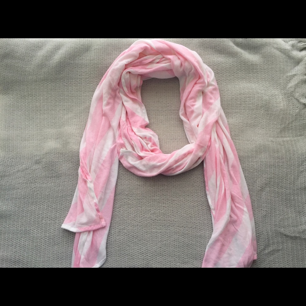 Pink & white striped scarf